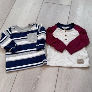 Carter's Kids Long Sleeve Tees - Navy Stripes and Burgundy Sleeves